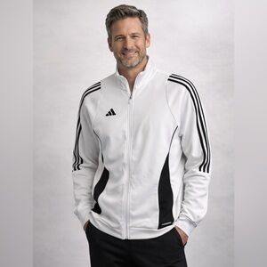 Adidas White Black 3-Stripe Aeroready Track Jacket Slim Fit L Athleisure Zip